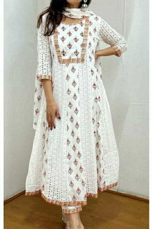 premium chicken shifli cotton fabric Kurti with hand block printed kurti