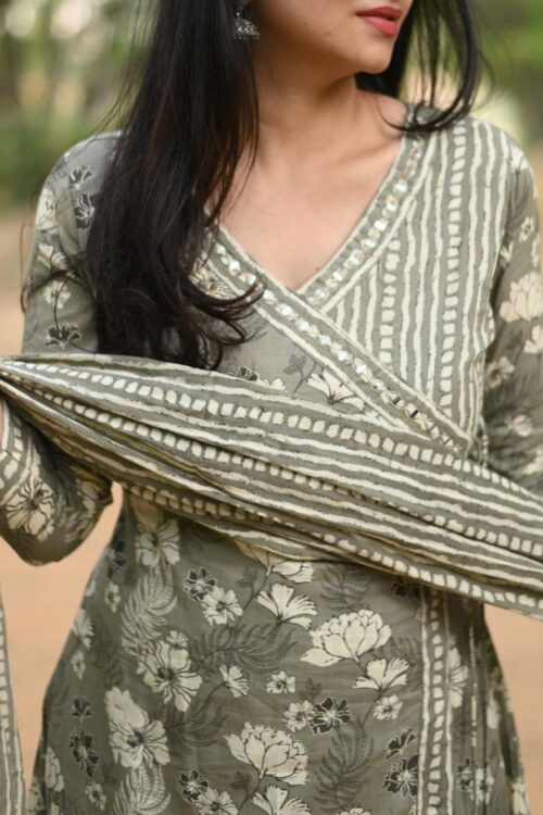 Angrakha Three Piece Set Finished With HandWork Dark Colour