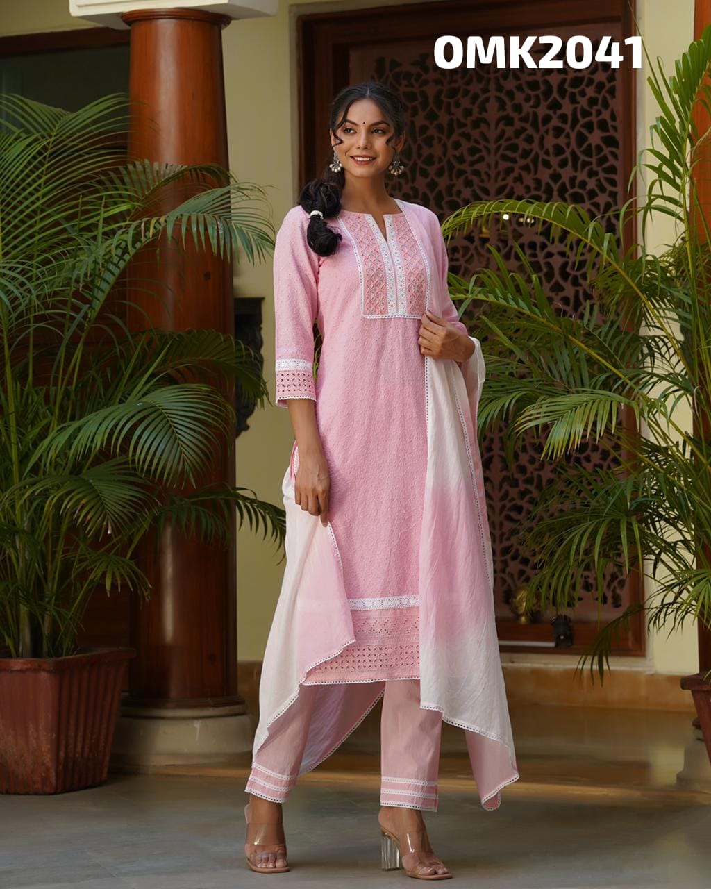 BEAUTIFUL DESIGNER COTTON STRAIGHT KURTI PAIRED WITH BEAUTIFUL COTTON PANT AND CHIFFON DUPATTA