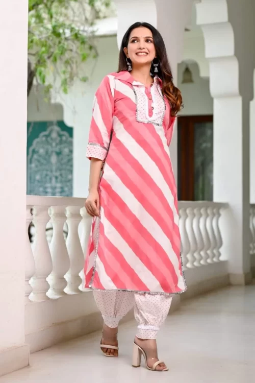 Lahriya print cotton kurti  with afgani pent