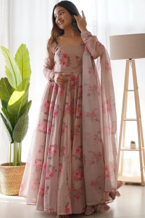 TABBY ORGANJA SILK FABRIC FULLY FLAIR KALI PATTERN AND DUPPTA  READY TO WEAR