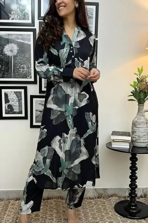 Printed soft Maslin kurta cord set